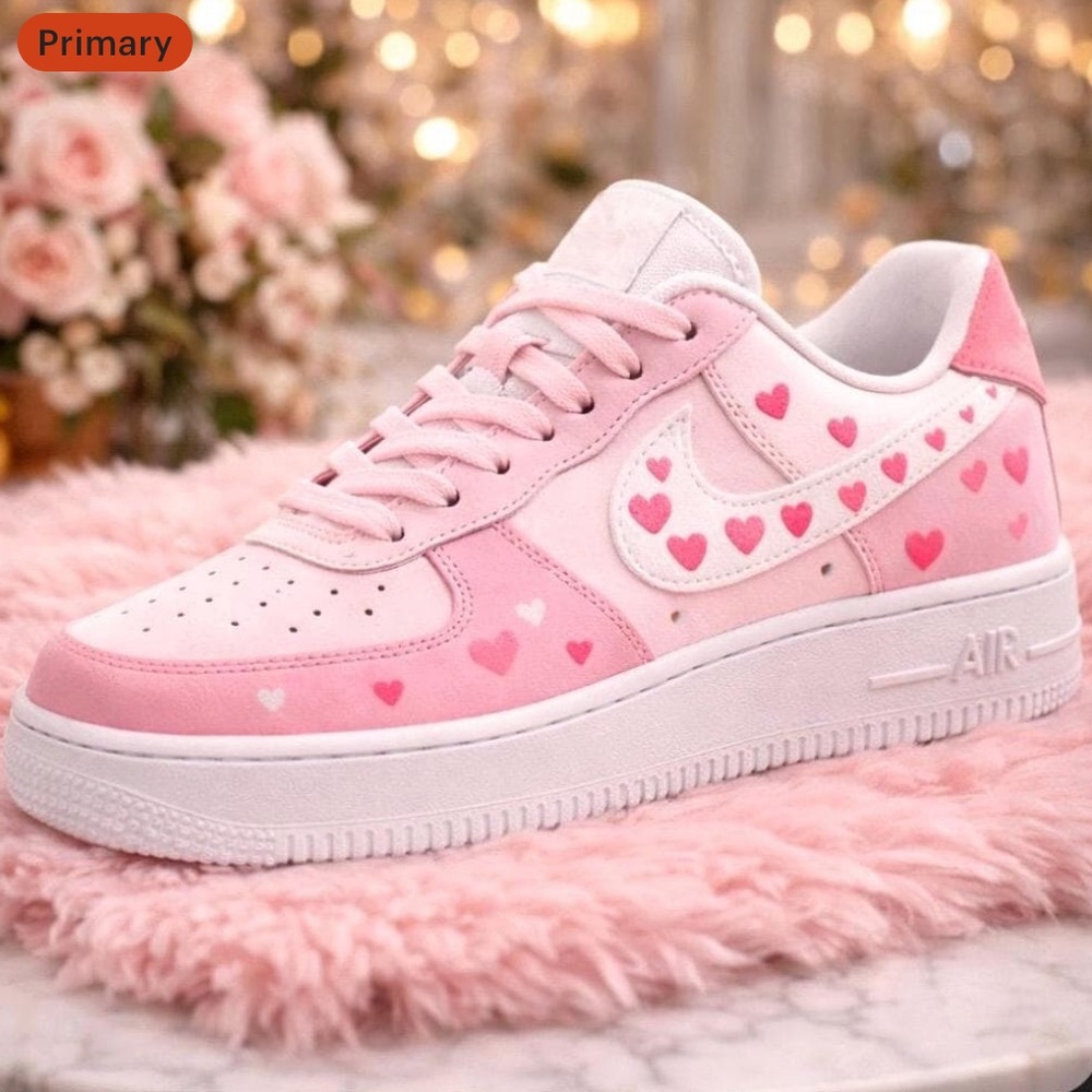 Hand Painted Valentine’s Nike Air Force 1 | Custom Pink Red AF1 | One of a Kind